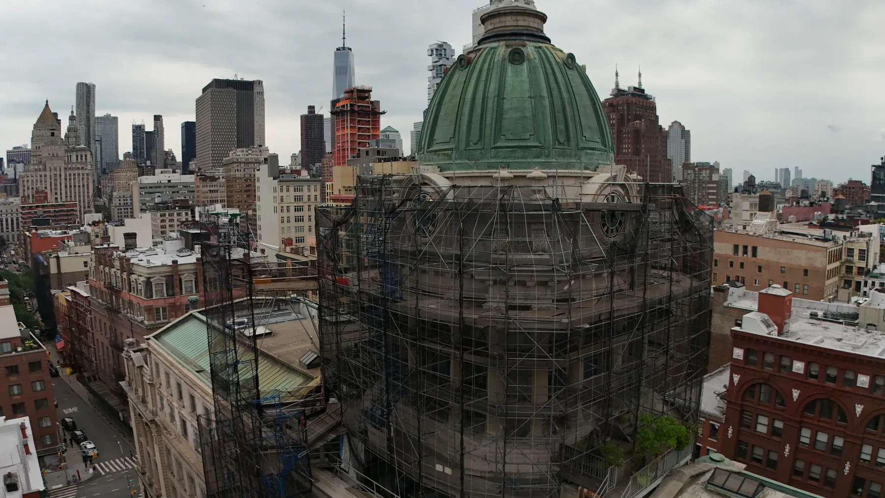 Copper dome restoration at 240 Centre Street, Manhattan